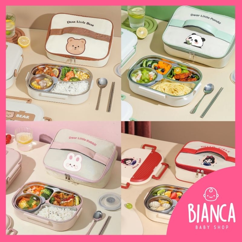 Jual BIANCA READY Lunch Box Anak Sekolah Stainless 304 BEAR SERIES / Kotak Makan Bekal Anak