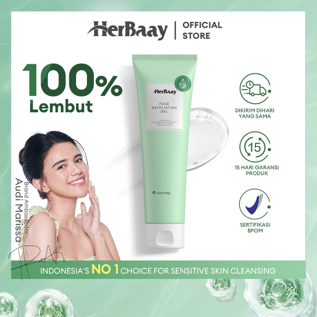 Jual HerBaay Brightening Exfoliating Gel 80g Gentle Cleansing Eksfoliasi Wajah dengan Centella