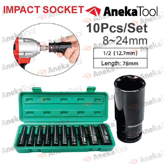 Jual Impact Socket Set 10Pcs 1/2 Inch 8-24MM Extension Soket | Shopee ...