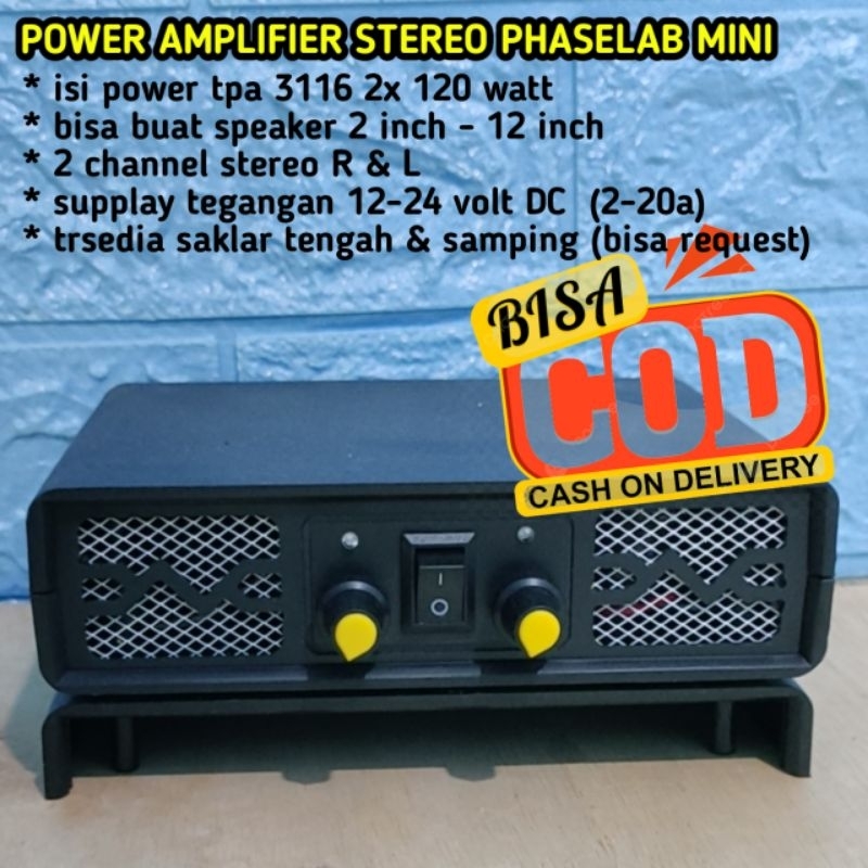 Jual Power Amplifier Phase Lab mini DC 12v24v kit tpa 3116 2x 120 watt