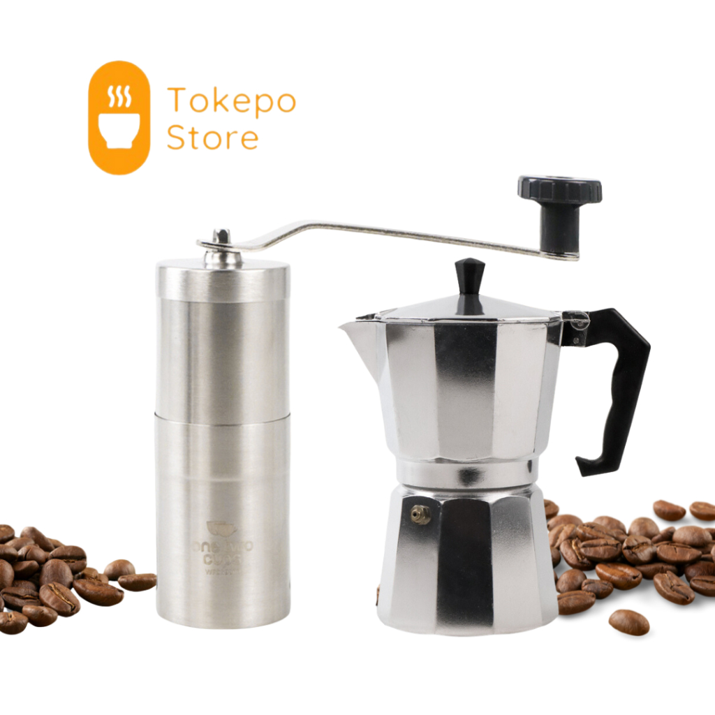 Jual PAKET ESPRESSO RUMAHAN Mokapot Moka Pot Manual Grinder Murah Hemat