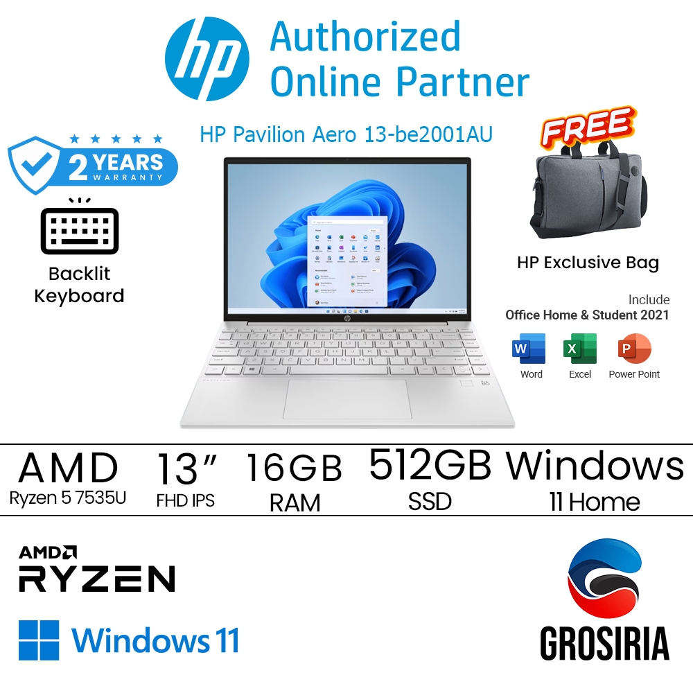 Jual HP Laptop Pavilion Aero 13 BE2001AU Ryzen 5 2x8GB 512GB SSD W11 ...