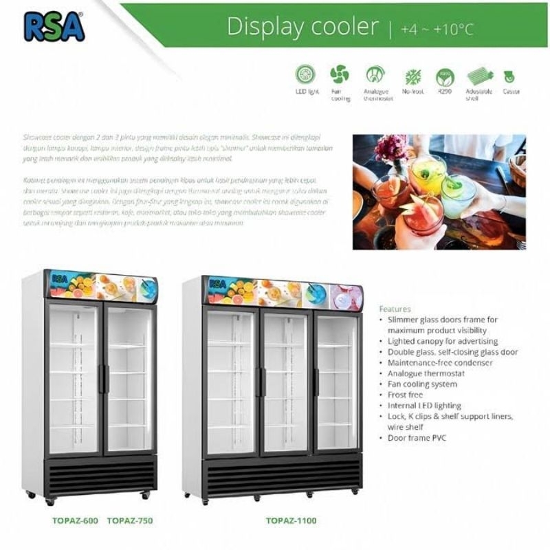 Jual RSA Topaz-600 Showcase Minuman Display Cooler Topaz 600 568 Liter ...