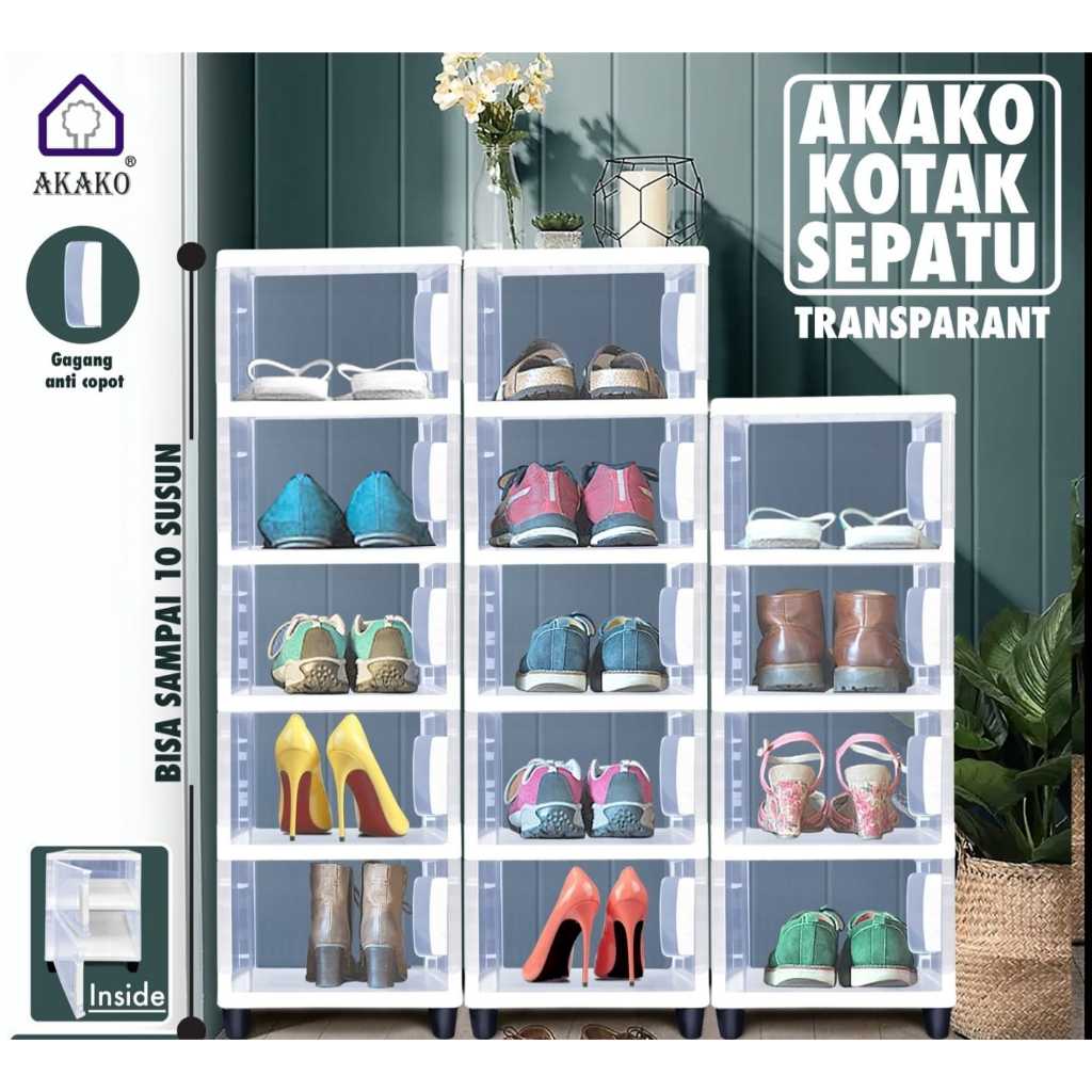 Jual AKAKO Rak Sepatu Tertutup Lemari Sepatu Plastik Transparan Tebal ...