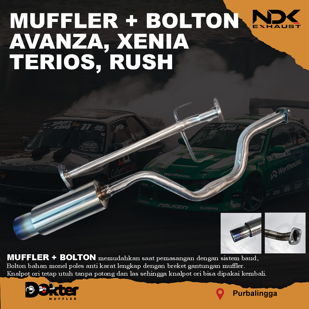 Jual KNALPOT RACING MOBIL AVANZA XENIA TERIOS RUSH MUFFLER + BOLTON