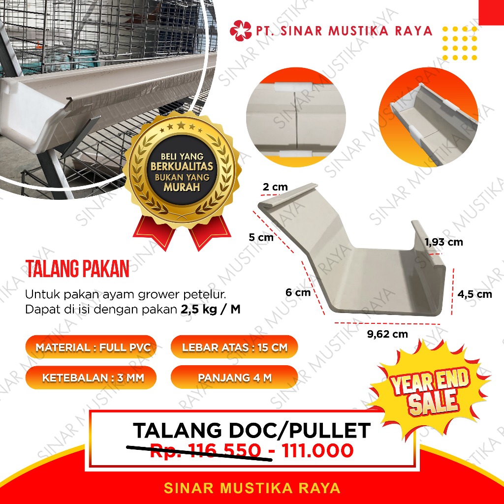 Jual Talang Tempat Pakan Ayam DOC Pullet Petelur 4 M Import Kandang