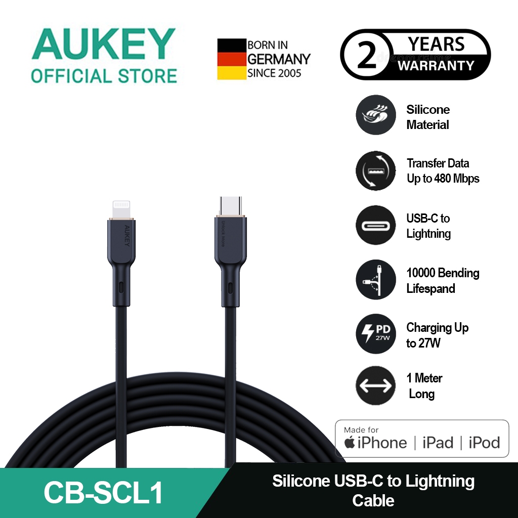 Jual Aukey Kabel Lightning Mfi Cb Scl Silicone Usb C To Lightning Black Cable Shopee Indonesia