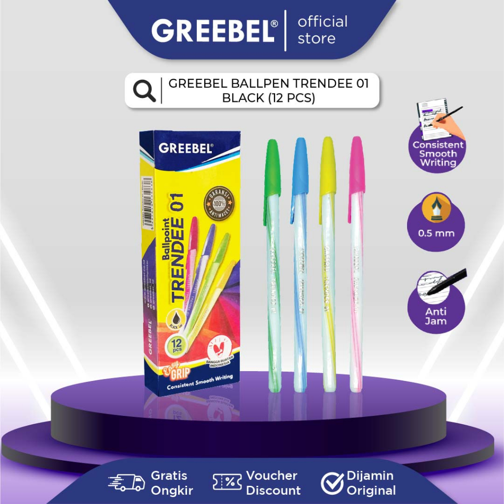 Jual GREEBEL BALLPEN TRENDEE 01 HITAM ( 12 PCS/PAK ) | Shopee Indonesia