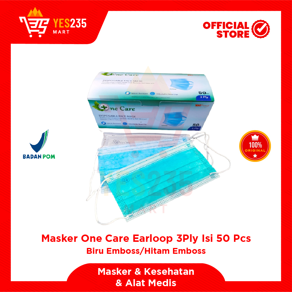 Jual MASKER ONECARE EARLOOP 3PLY ISI 50PCS(biru emboss) | Shopee Indonesia