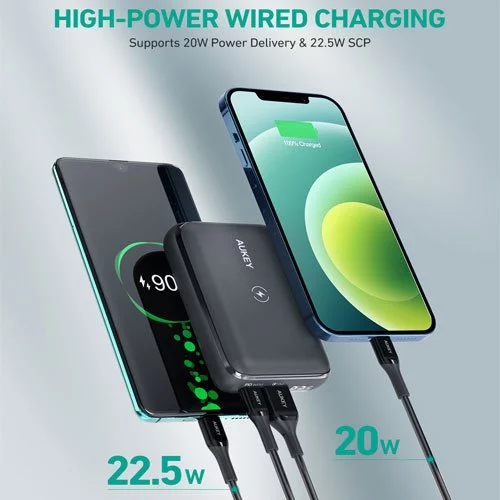 AUKEY Wireless Powerbank 10000mah USB C 20W PD 3.0 Slim PB-WL01S-GY