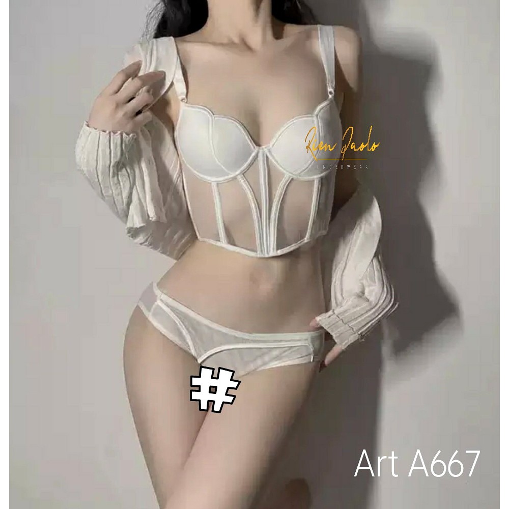 Jual Premium Bra BH + Celana Dalam CD G String Set Sexy Hot Lingerie Tanpa  Kawat Motif Bordir Bunga Transparan Seamless Rien Paolo 8181