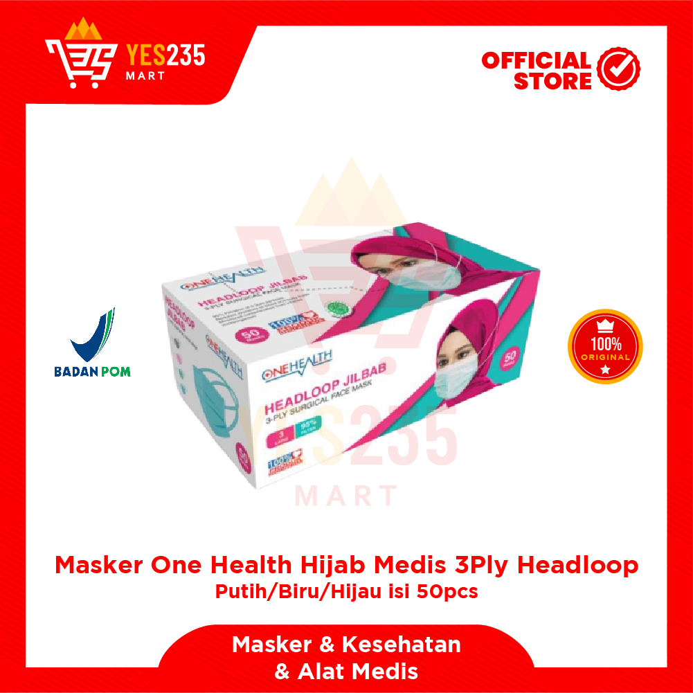 Jual Masker One Health Hijab Medis 3ply Headloop// isi 50pcs | Shopee ...