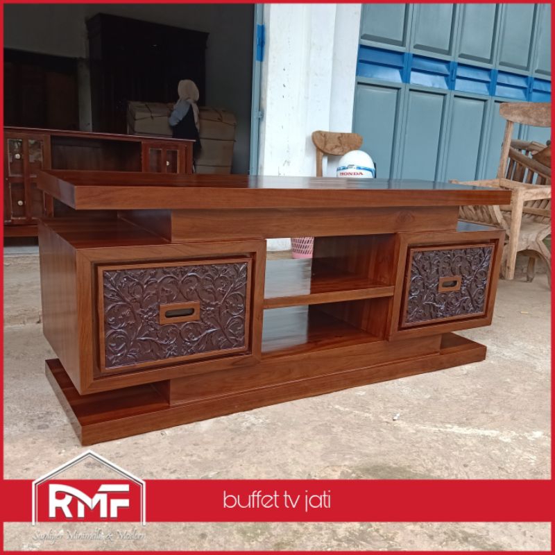 Jual Meja Tv Minimalis Modern Kayu Jati Kombinasi Ukir Jepara Shopee