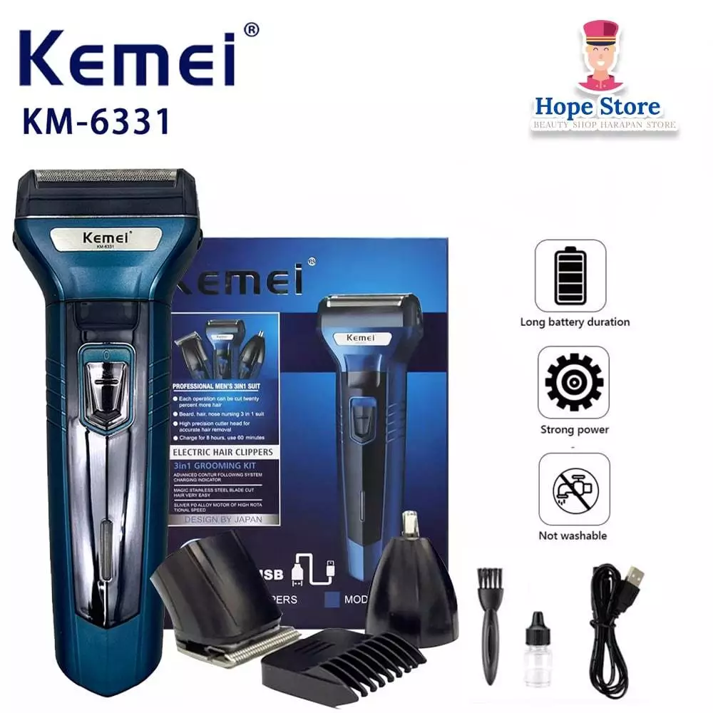 Kemei KM 6331 Mesin Alat Cukur Rambut Pria Kumis & Jenggot Elektrik Multifungsi | AutoStock