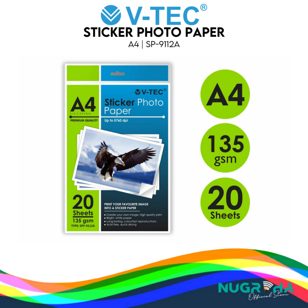 Jual KERTAS STIKER STICKER PHOTO PAPER GLOSSY A4 V-TEC SP9112A | Shopee ...