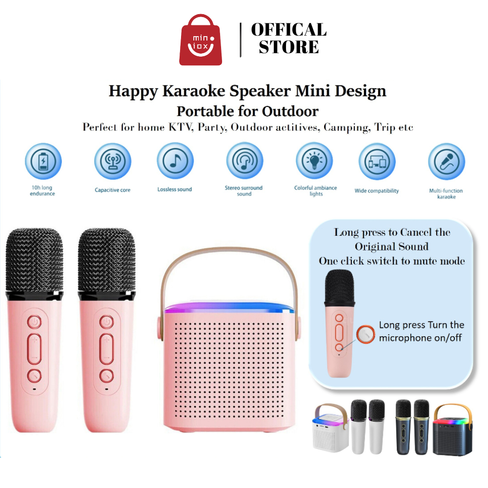 Jual 2 Mic Speaker karaoke bluetooth mini ori full bass RGB portable ...