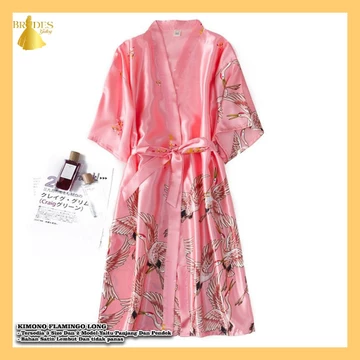 BD Kimono Panjang Dan Pendek Bahan Satin Premium Motif Flamingo Baju Tidur Pengantin BD08 09