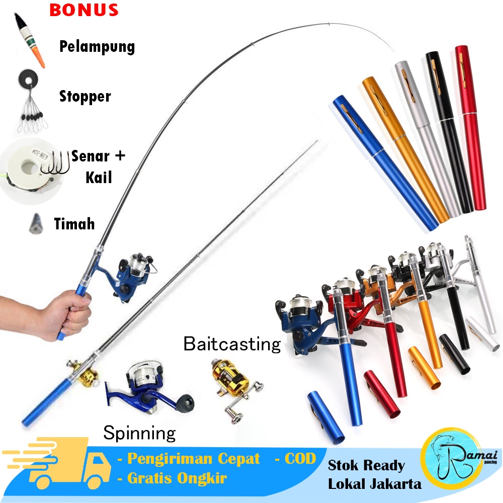 Satu set Joran Pen mini alat pancing pulpen casting dan spinning