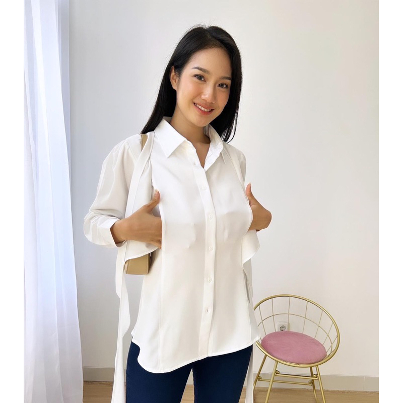 Jual MATERNEL Kemeja Wrap busui white - dengan cover busui | Shopee ...