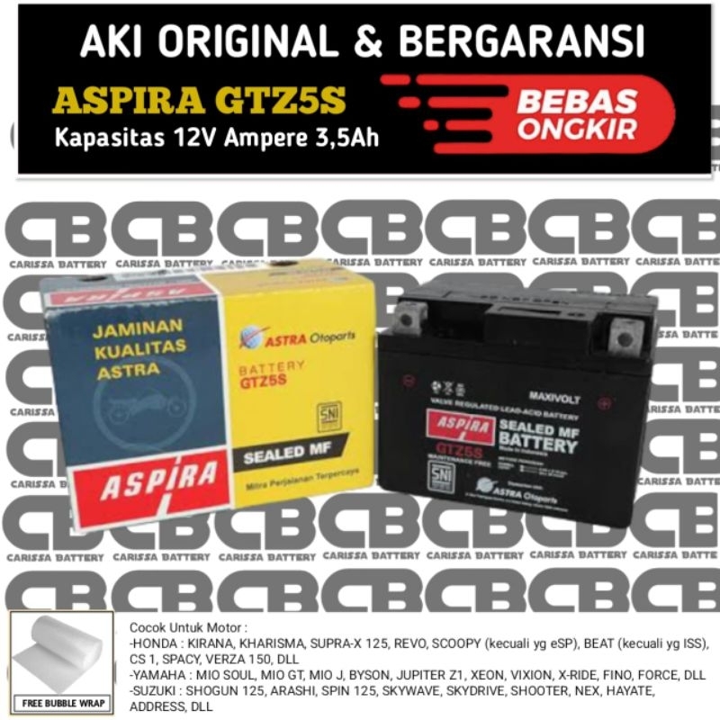 Jual Aki Motor ASPIRA GTZ5S AKI SUZUKI SHOGUN 125 ARASHI SPIN 125