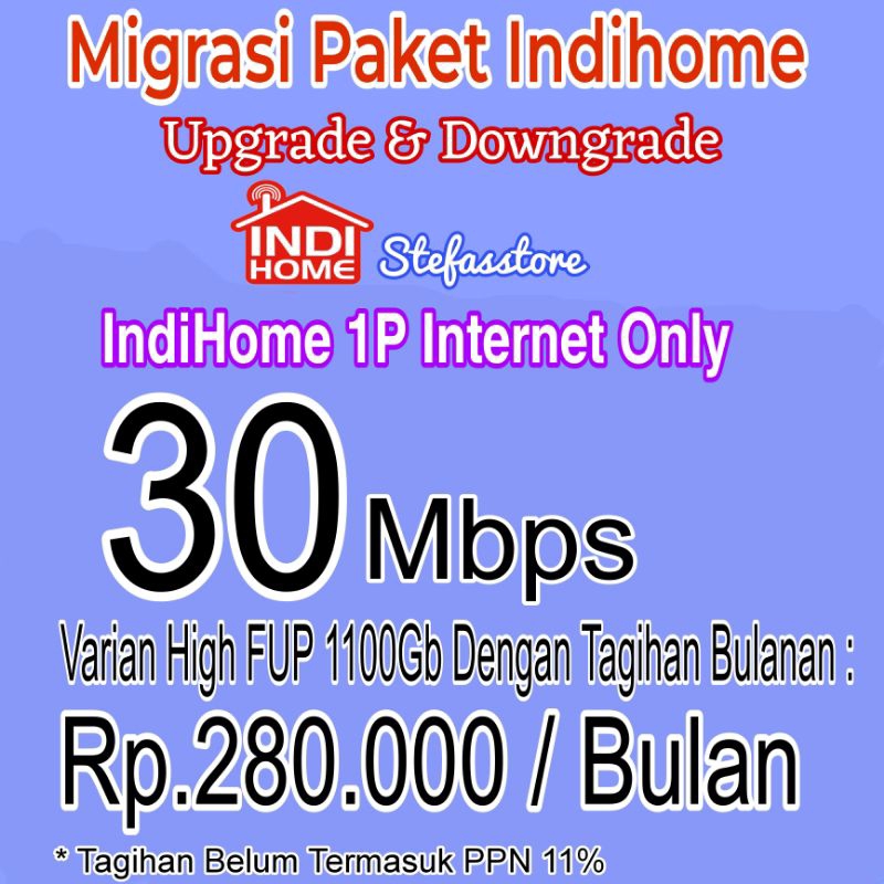 Jual MIGRASI INDIHOME PAKET 1P ONLY 10100 MBPS UPGRADE