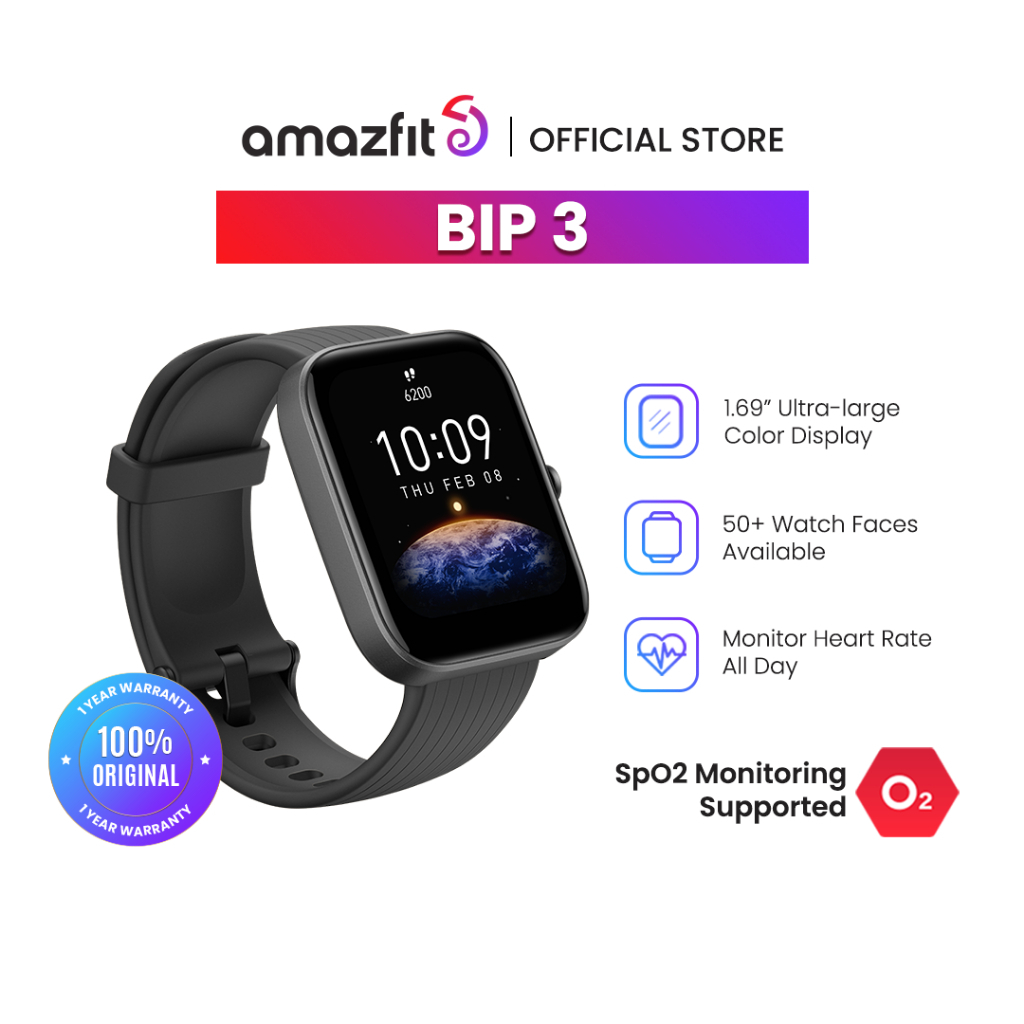 Jual Amazfit Official Bip 3 Smartwatch 1.69" Ultra-large Color Display ...