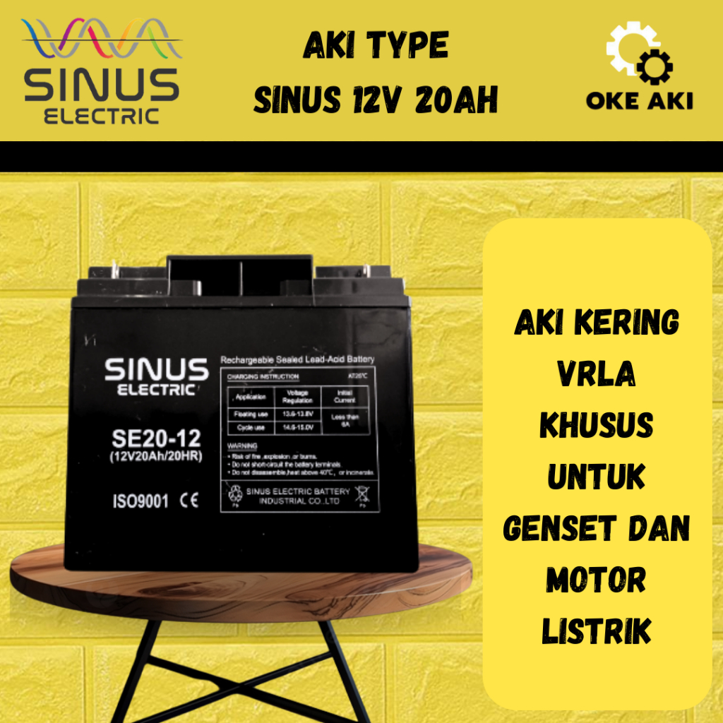 Jual aki baterai genset 12v 20ah vrla sinus baterai kering | terbagus