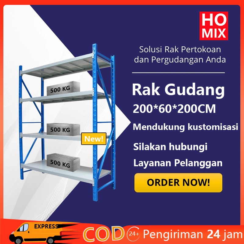 Jual Homix 200x60x200CM Rak Gudang Serbaguna Rak Besi Siku 4 Susun Rak ...