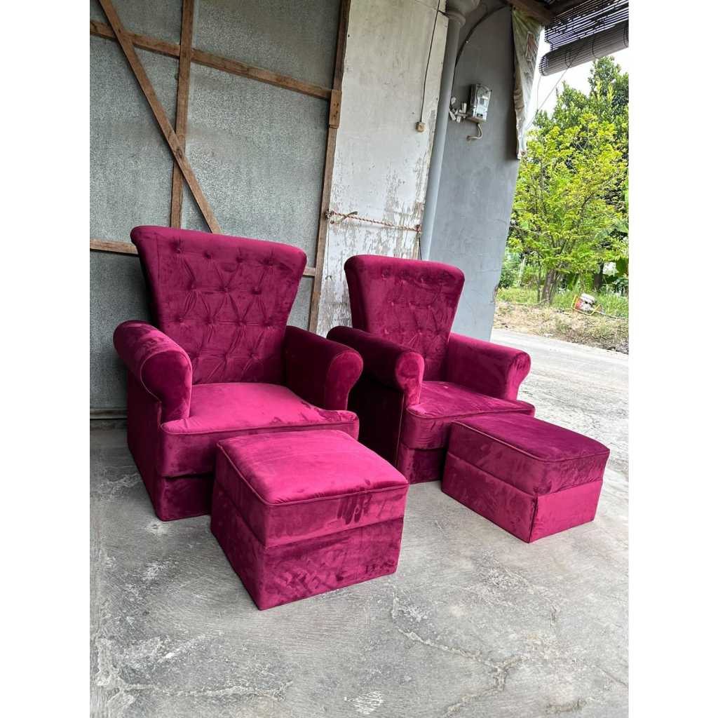 Jual Sofa Single Kancing + Puff Kain Bludru Busa Super Empuk | Shopee ...