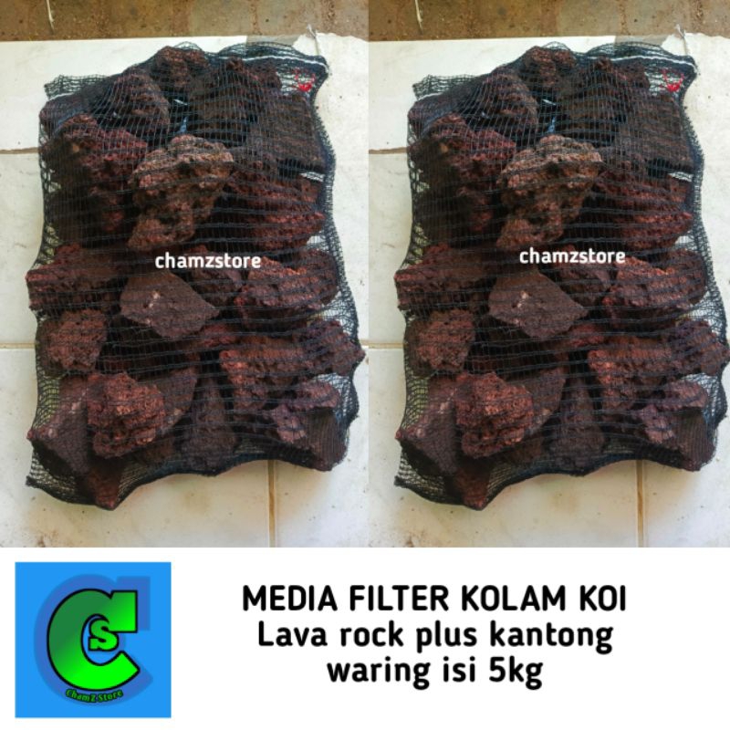 Jual lava rock plus waring isi 5kg media filter kolam koi siap pakai