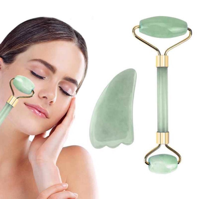 Jual POLKADOPE Alat Pijat Wajah Jade Roller Massager Facial Message ...