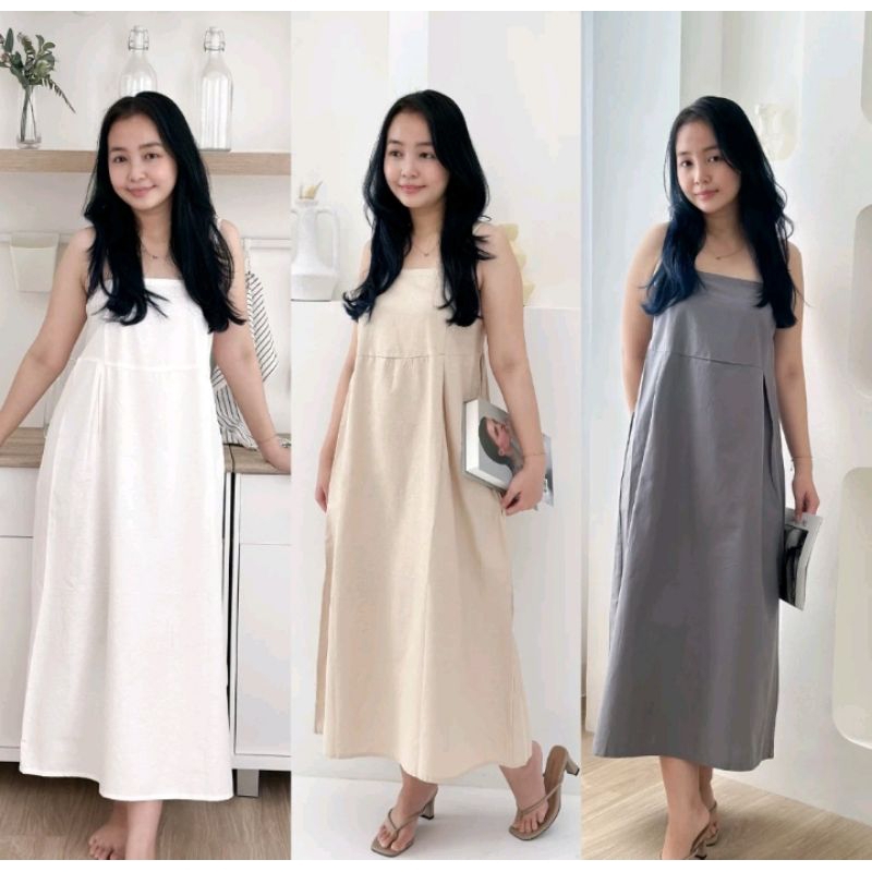 Dress Tanpa Lengan Kenly Navy White Overall