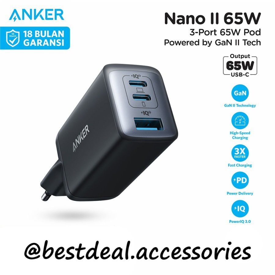 Jual Anker PowerPort Nano II 65W GaN Charger 3 USB-A USB-C Output NEW ...