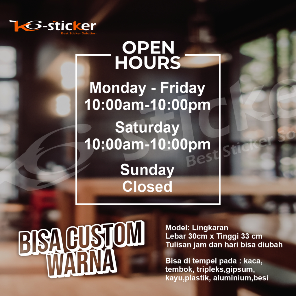 Jual Stiker Kaca Sticker Dinding Cafe Open Hour Jadwal Buka Tutup