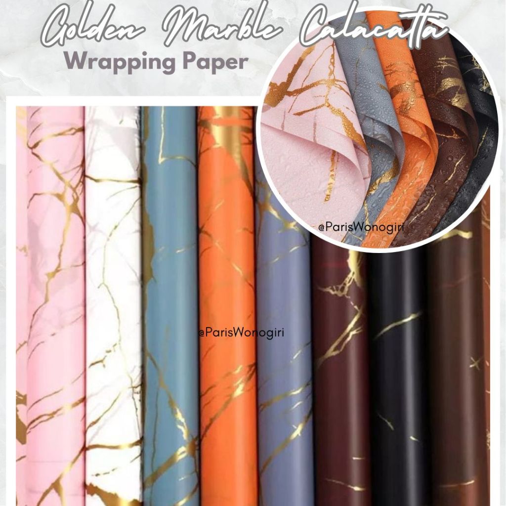 Jual Kertas Pembungkus Motif Golden Marble Calacatta Wrapping Paper