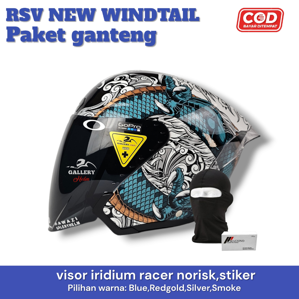 Jual Helm Rsv New Windtail Ryujin Paket Visor Iridium | Helm Half face ...
