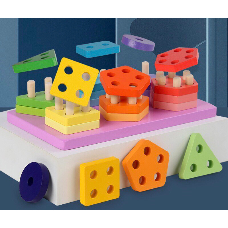 Jual Shape Sorting Wooden Toys Mainan Puzzle Geometric Board Menara ...