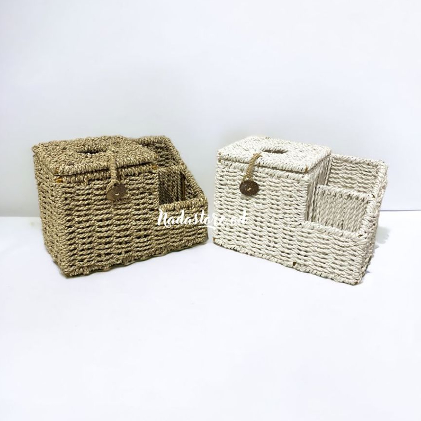 YOKOMI 4 Gallon Wicker Trash Can With Lid & Tissue Box Cover - Boho Rattan Bathroom Bedroom Decor - View #8