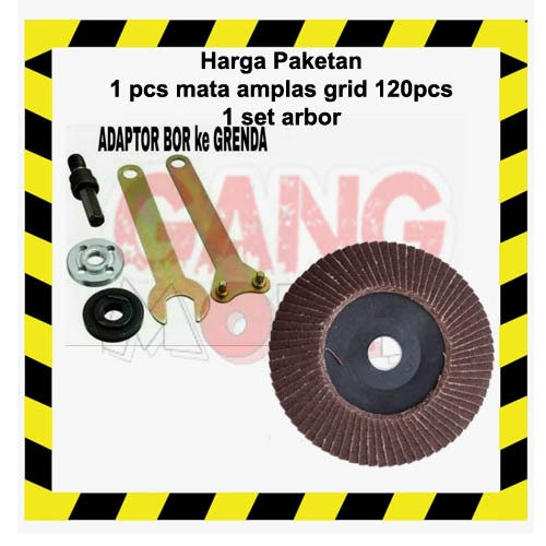 Jual Mata Kayu Amplas Susun 4inci Flap Disc Tebal + Sambungan Bor Jadi Gerinda Tangan Listrik