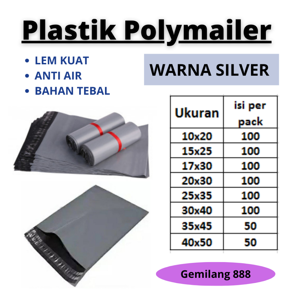 Jual Plastik Polymailer Silver Uk 40x50 50pcs 35x45 50 Pcs 30x40 100pcs 25x35 5639