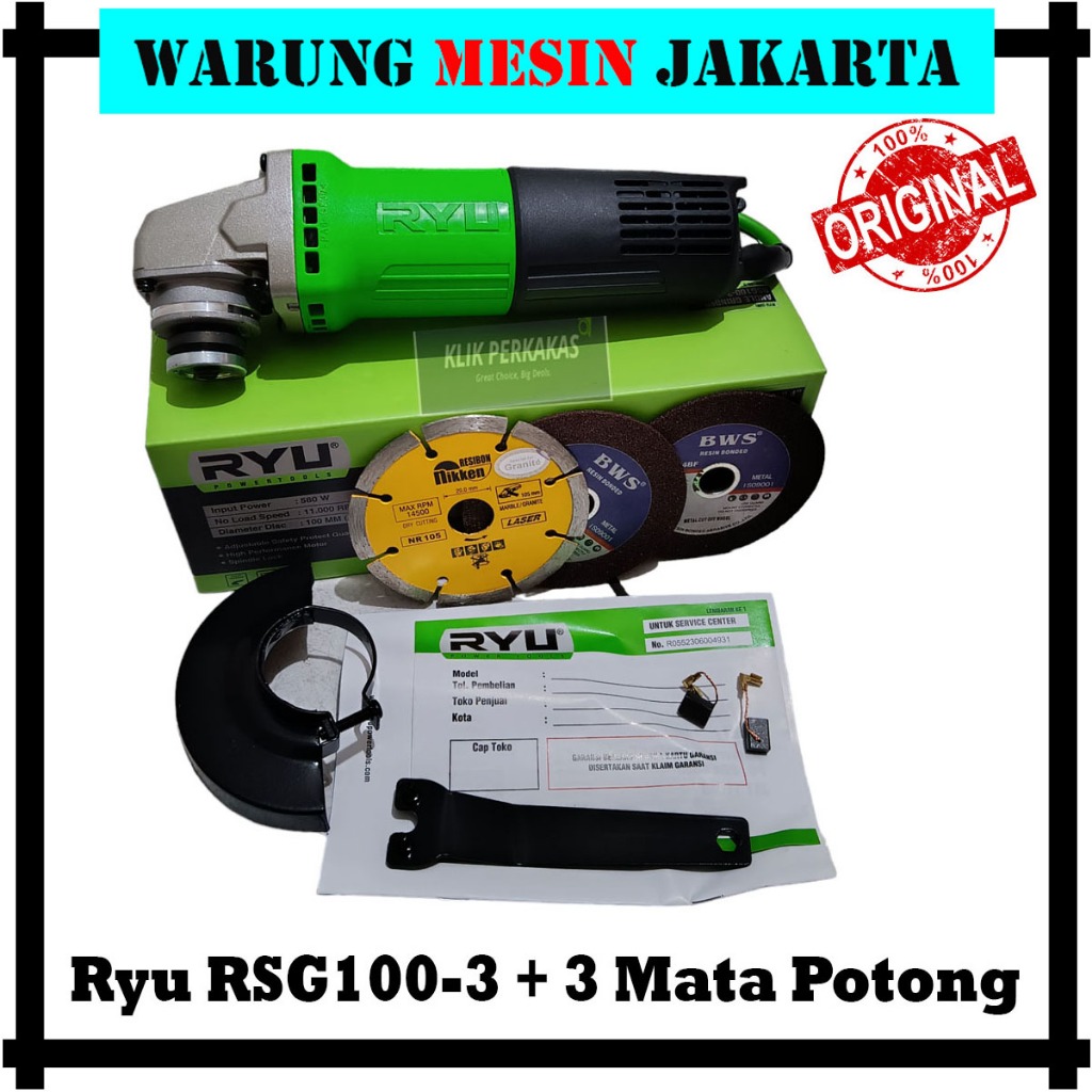 Jual Mesin Gerinda Tangan 4inc Angle Gurinder RSG 100-3 Tekiro Ryu ...