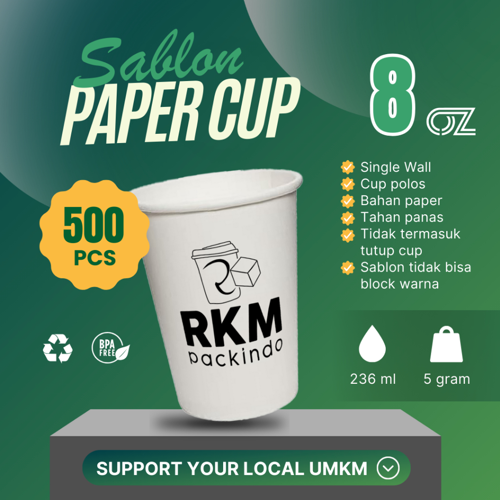 Jual MURAH BANGET!!! Paper Cup POLOS & Sablon Custom Single Wall 8oz ...