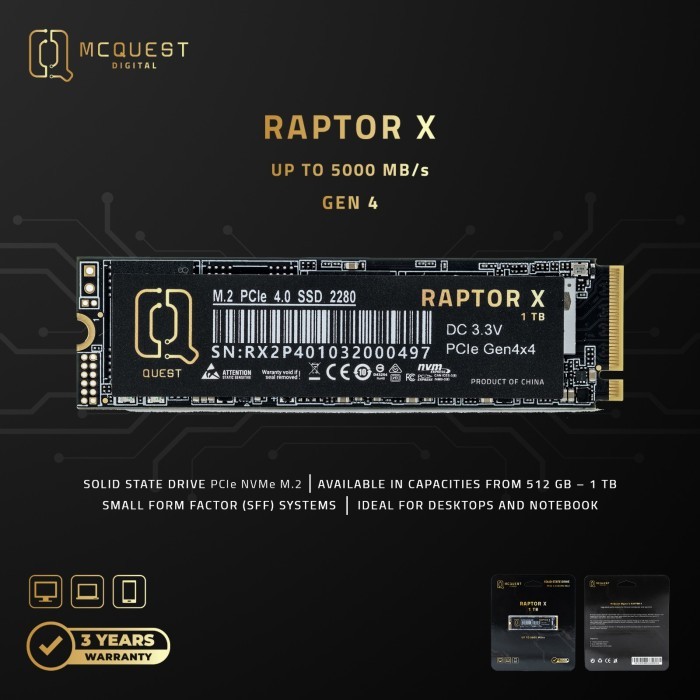 Jual MCQUEST Digital Raptor X 512GB 1TB - SSD M.2 NVMe PCIe Gen 4x4 ...