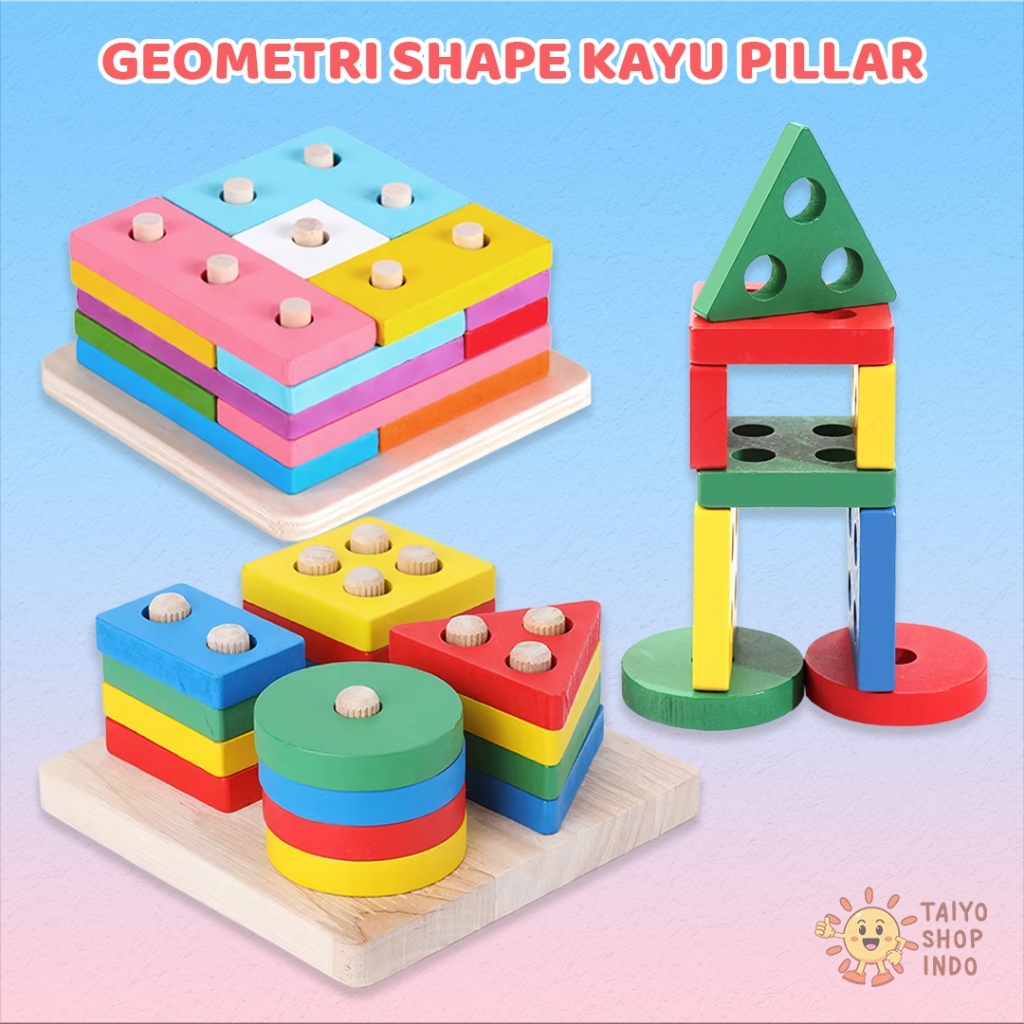 Jual TAIYO Geometri Shape Kayu Puzzle Pillar Pilar Basic Edukasi ...