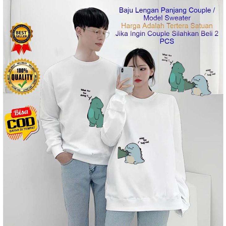 Jual Bisa Cod Kaos Couple Pasangan Dino Miss You Kaos Pria Wanita Lengan Panjang Kaos