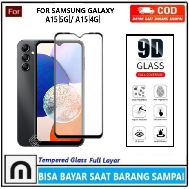 Tempered Glass Samsung Galaxy A15 5G A15 4G Full Cover Anti Gores Kaca Full  Layar Screen Protector Pelindung Layar Hp Kaca Tebal Anti Pecah
