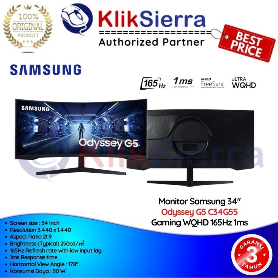 Jual Monitor Samsung 34" Odyssey G5 C34G55 Gaming WQHD 165Hz 1ms ...