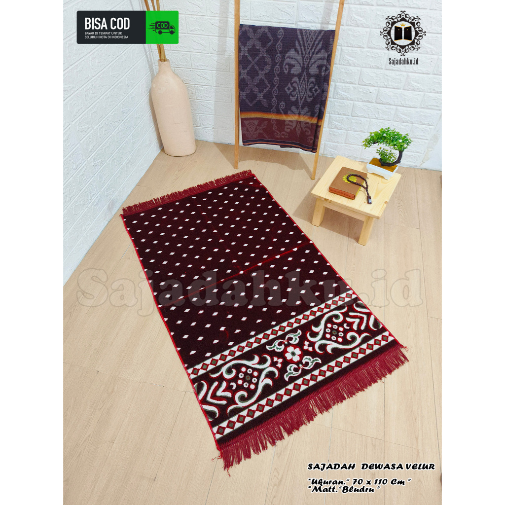 Jual Sajadah Tebal Dewasa Full Velur Maroon Motif Sejadah Masjid ...