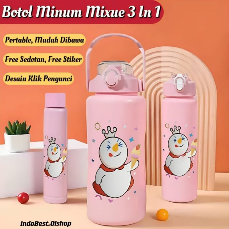 Jual Botol Minum Mixue 3 In 1 / Botol Mixue Beranak Free Sedotan ...