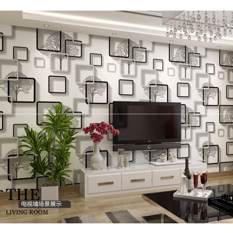 Jual Wallaper Dinding Wallpaper Kotak Hitam Putih 3D 8um,s/d 9m Lebar